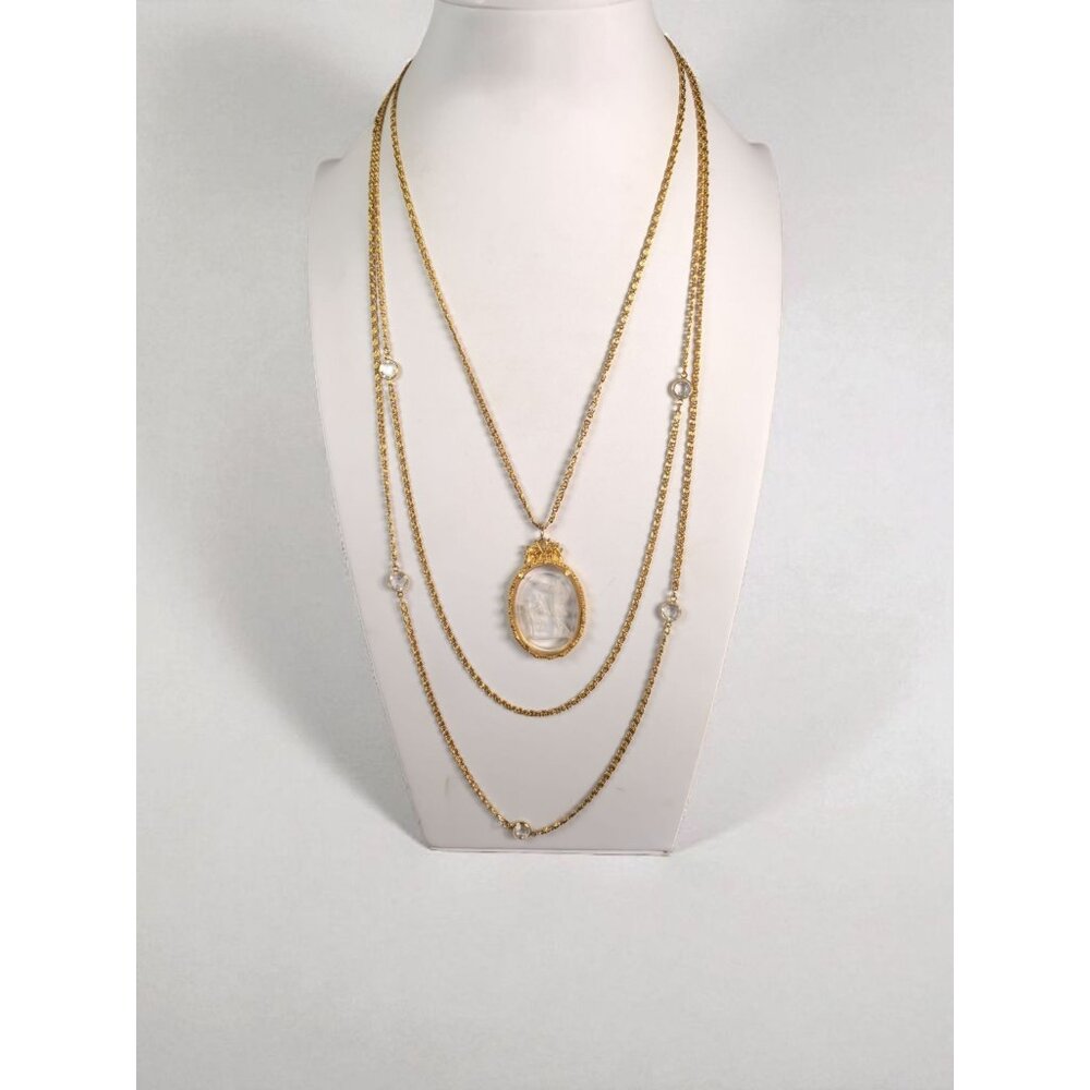 Goldette 3-Strand Gold-Tone Vintage Cupid Angel Intaglio Cameo Necklace
